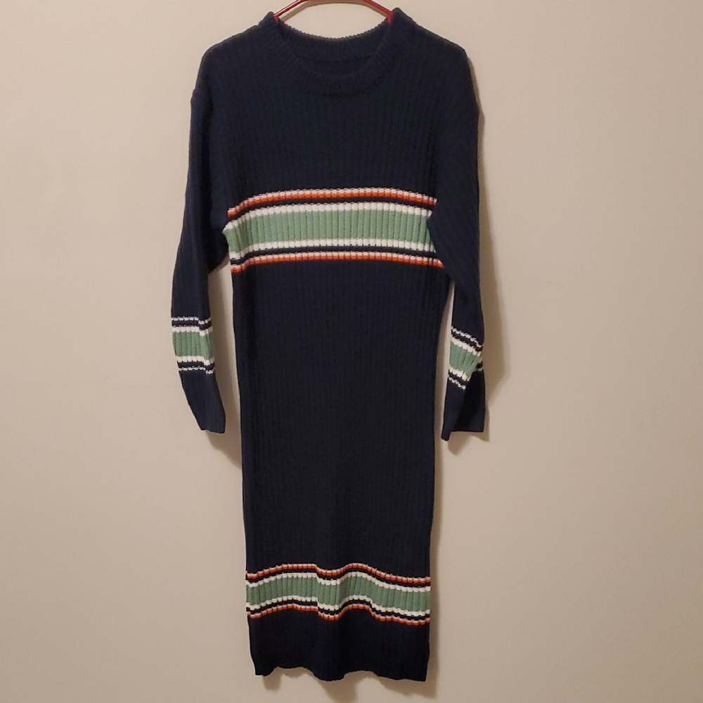 Navy Striped Knit Dress